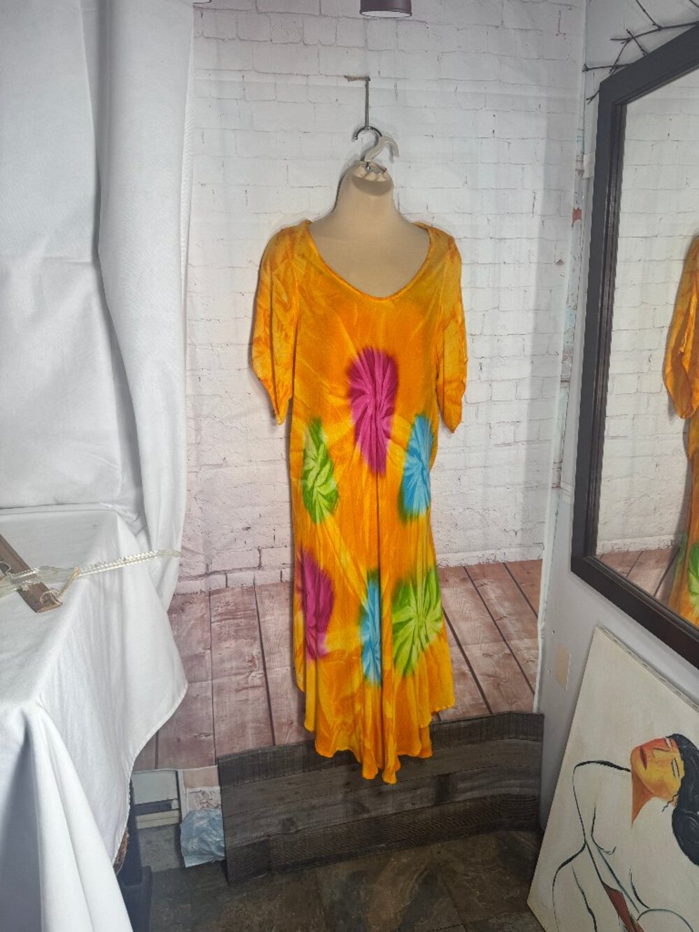 Vibrant yellow -orange tie -dye style  summer dress.